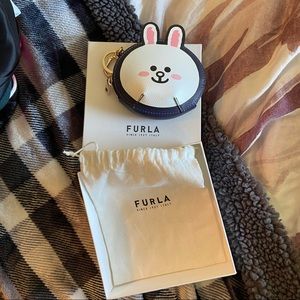 Blue Furla Line Friends Bunny Keychain coin pouch.